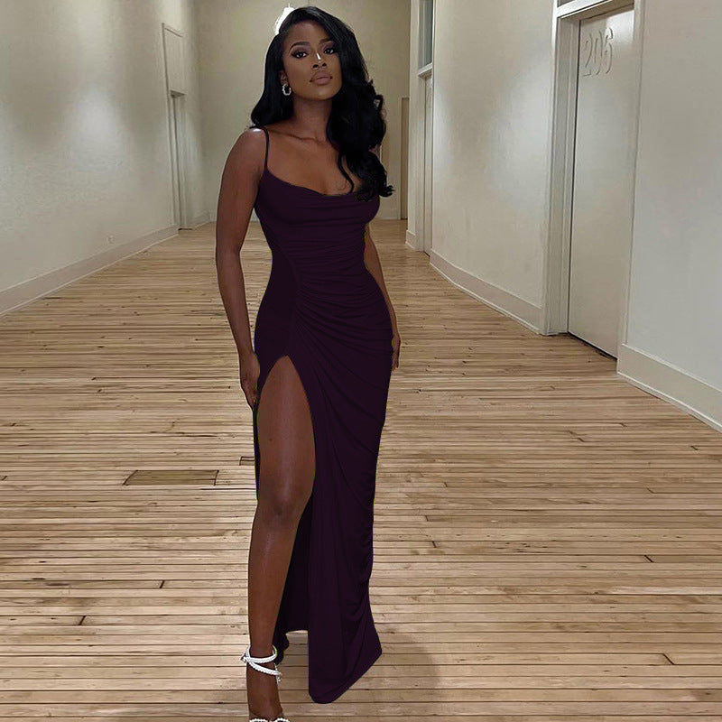 Sexy Pleated Split Sling Slim Dress
