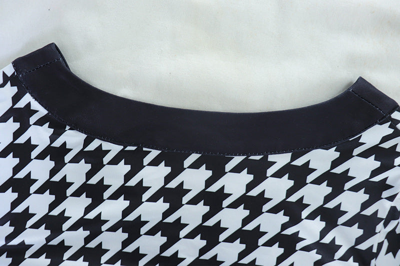 V-neck Digital Printing Houndstooth Short Top Color Matching Camouflage Skirt