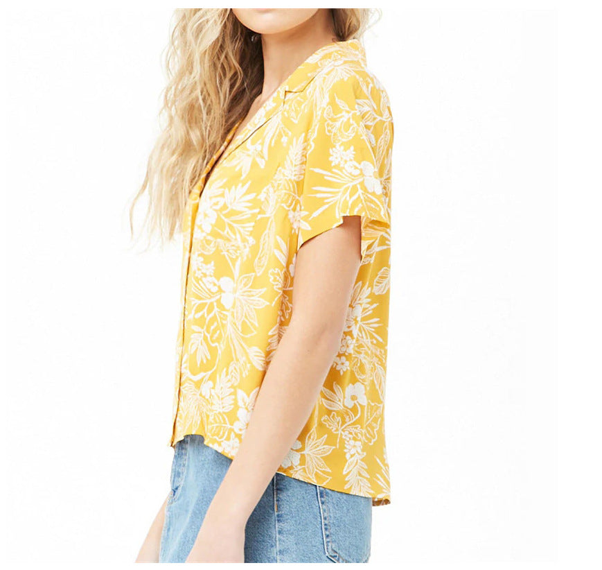 Summer short sleeve lace print shirt