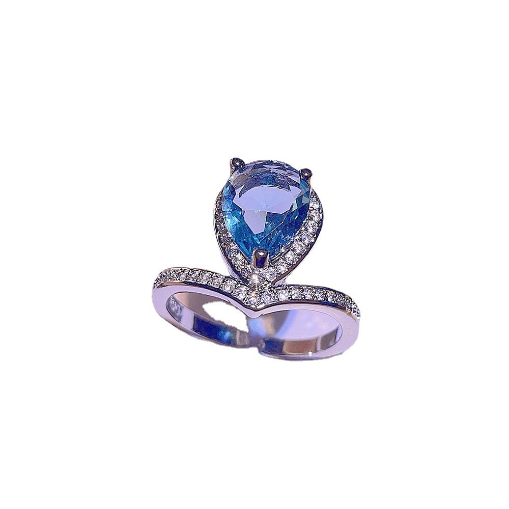 Women's Inlaid Blue Zircon Ring Earrings Necklace