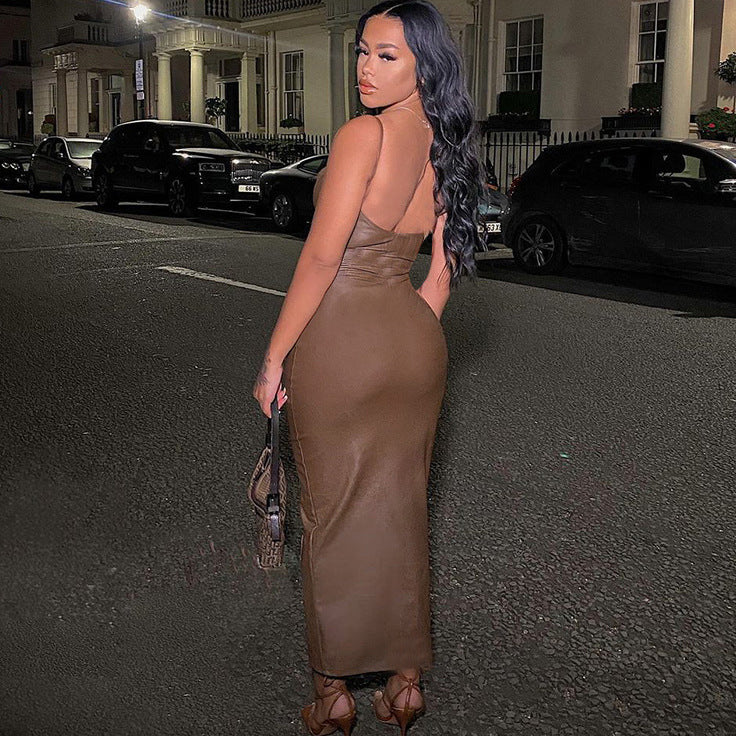 Slim Tube Top Strapless Sexy Backless Midi Skirt
