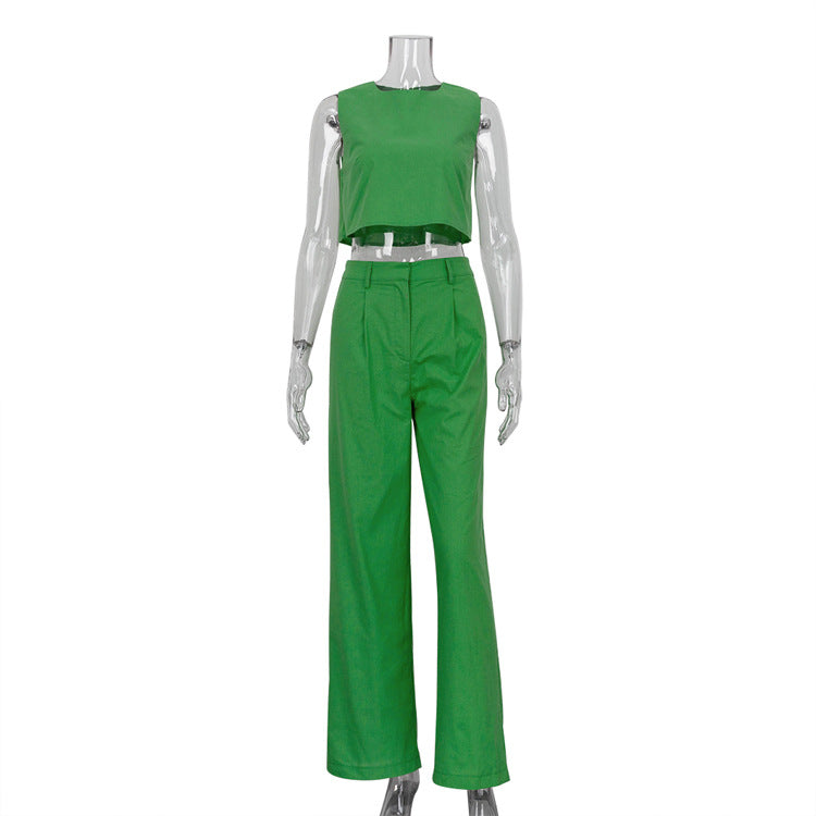 Women's Fashion Solid Colour Sleeveless Flared Pants Set