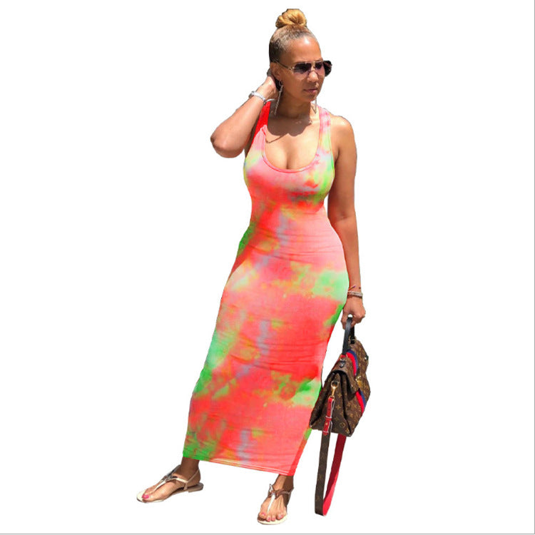Ladies Long Skirt Independent Tie-dye Back Tie Dress