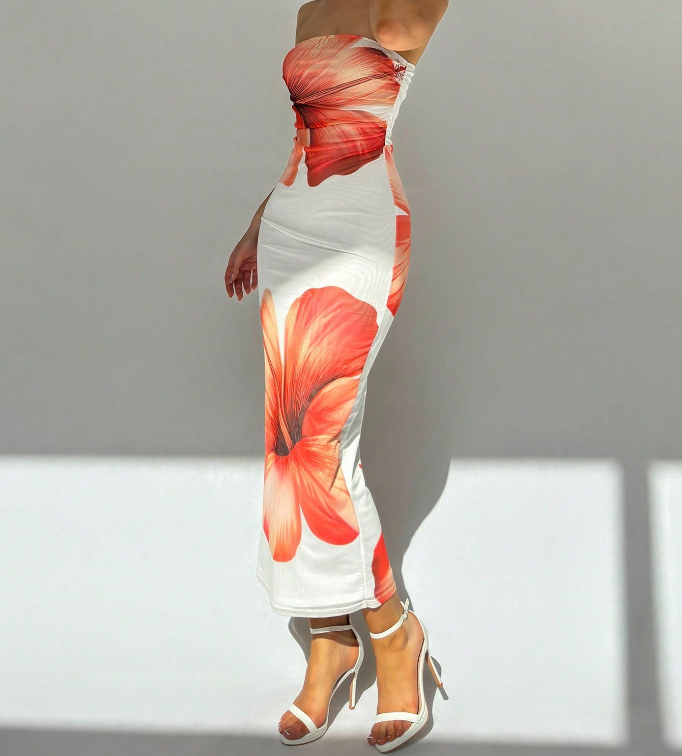 New Women's Slim-fit Contrast Colors Floral Print Dress