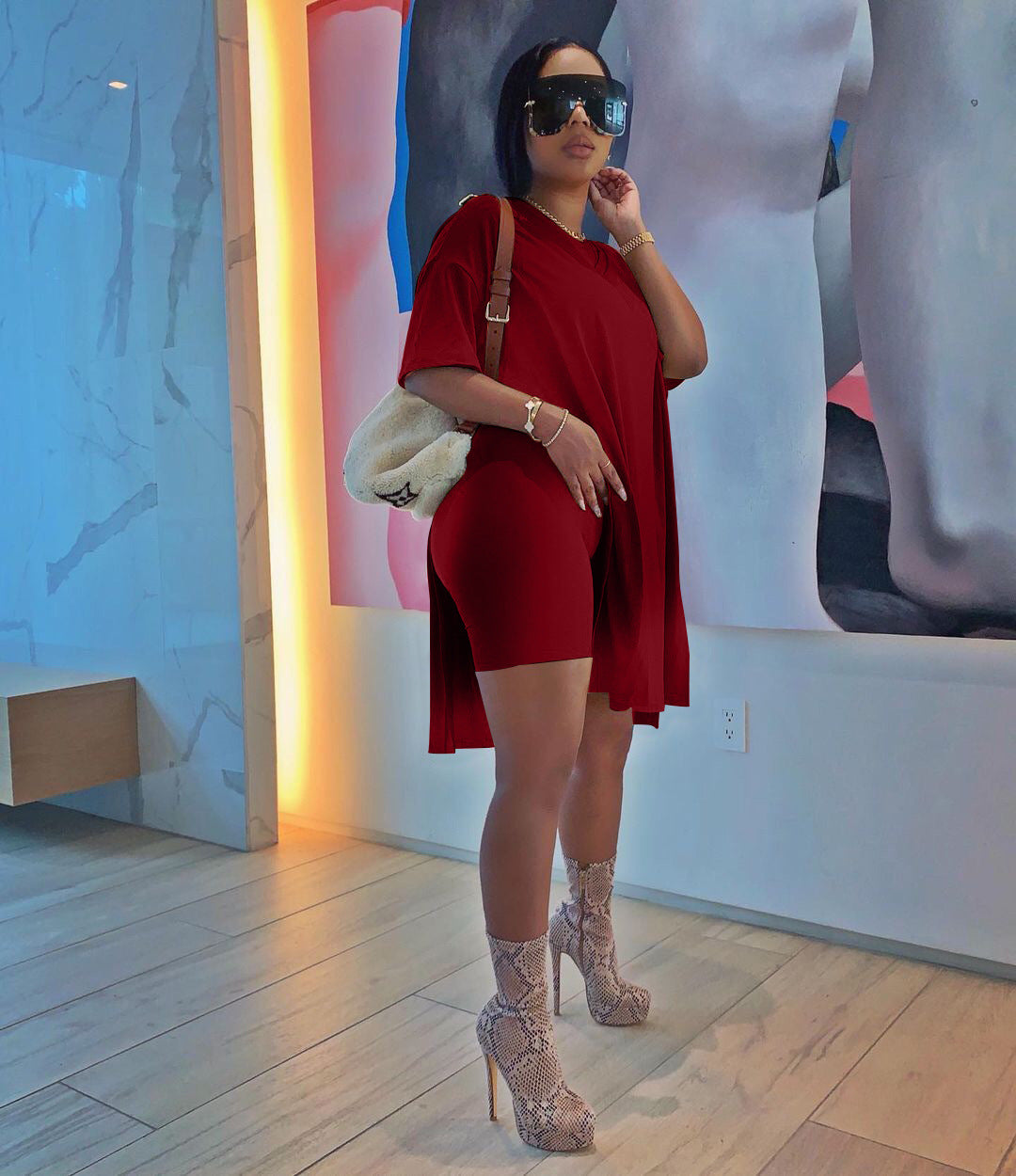 Summer Women's Solid Color Short Sleeve Shorts Suit