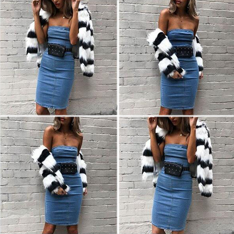 Tube top denim skirt