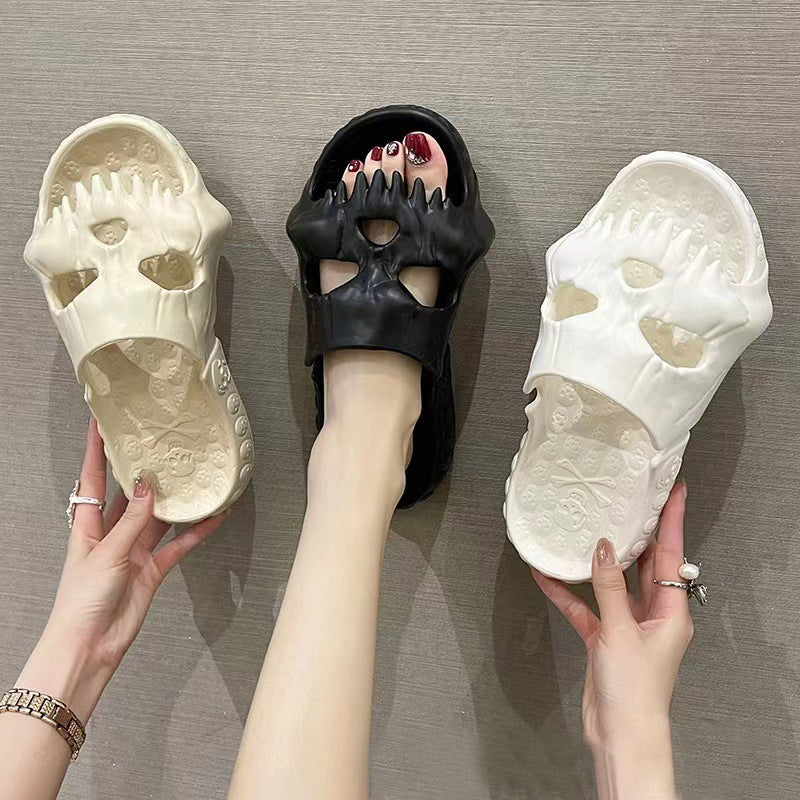 Personalized Skull Design Halloween Slippers Bathroom Indoor Outdoor Fun Slides Beach Shoes
