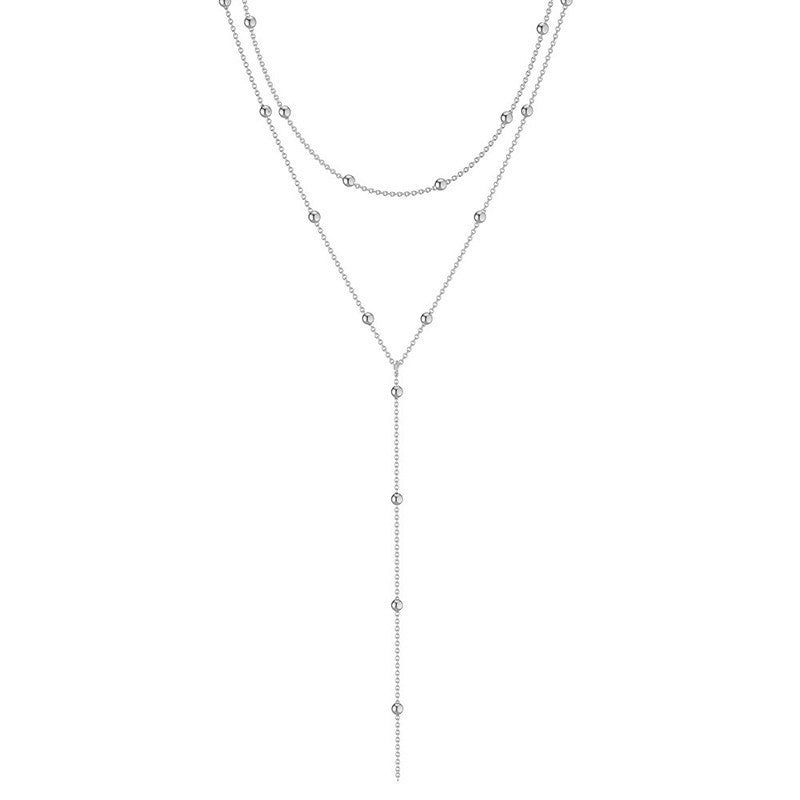 Fashion Long Necklace Simple Geometric Tassel Round Beads Clavicle Necklace