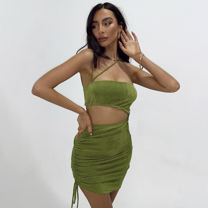 Sexy Side Cutout Drawstring Suspender Dress