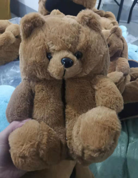 Home Furnishing Plush Thick Cotton Warm Teddy Bear Slippers