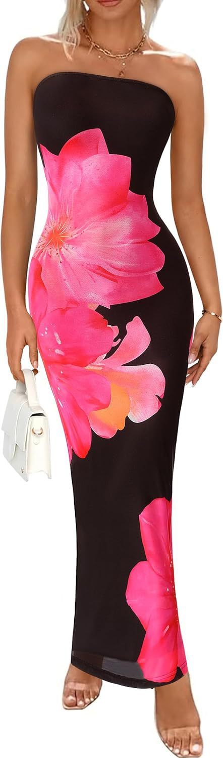 New Women's Slim-fit Contrast Colors Floral Print Dress