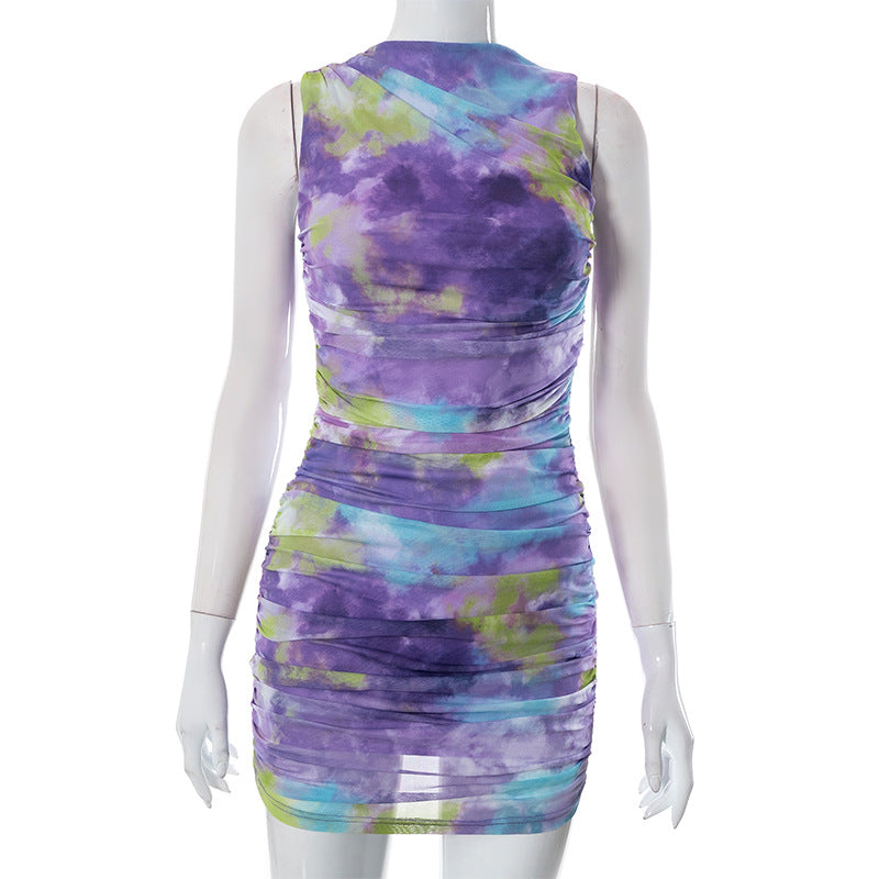 Sleeveless Tie Dyed Mesh Dress