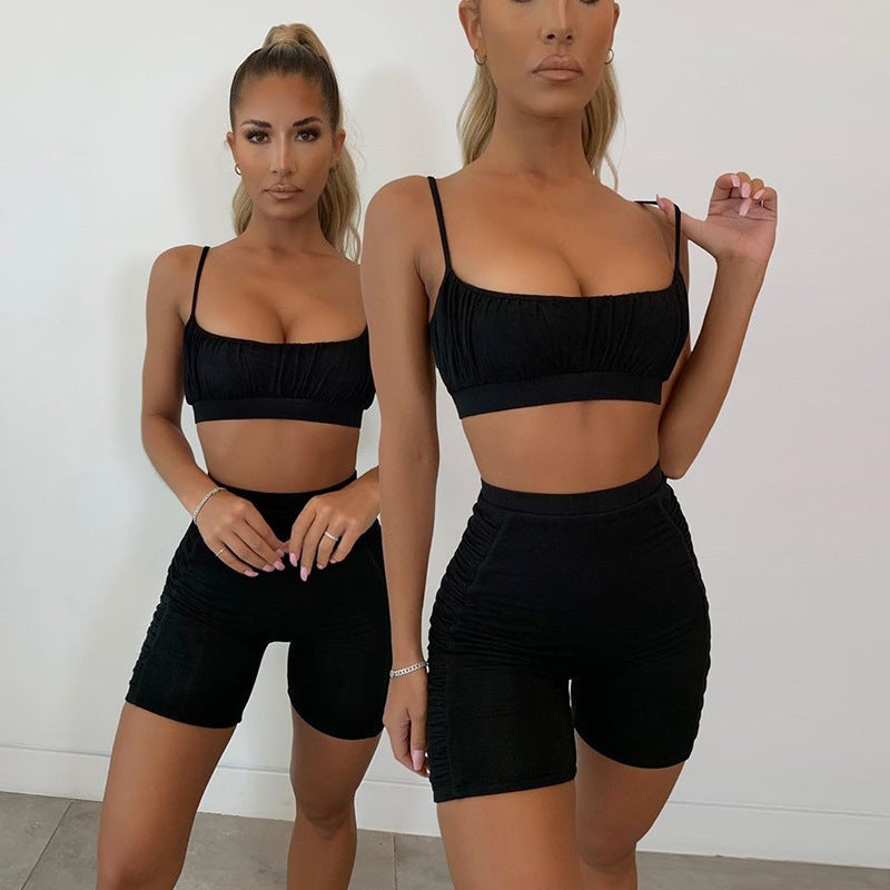 Low-cut sling skinny high-waist shorts