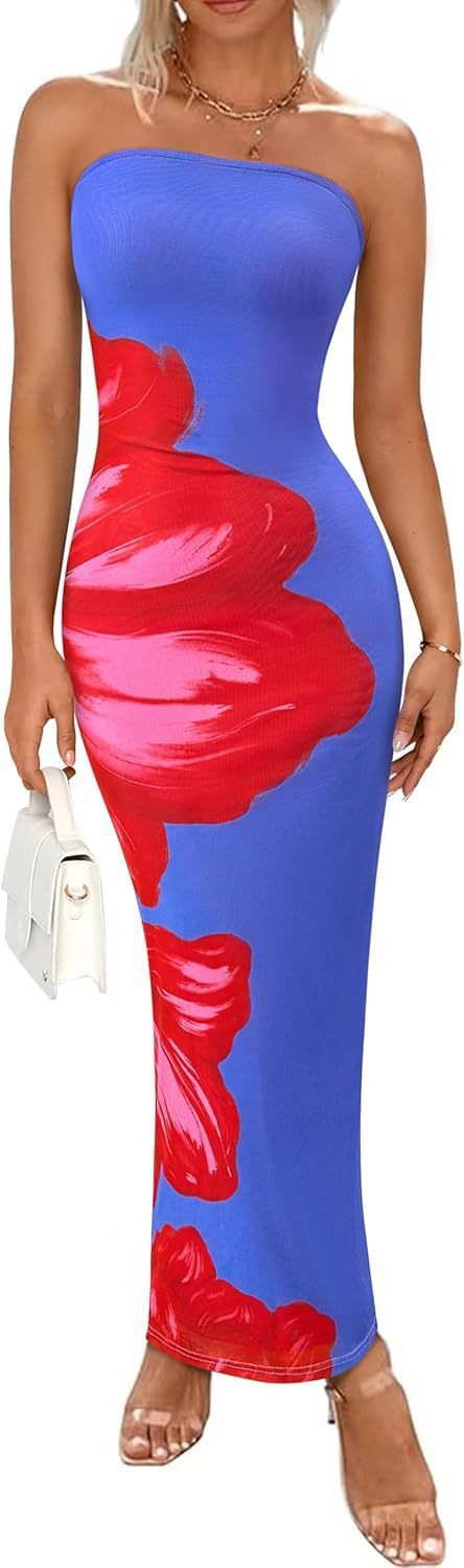 New Women's Slim-fit Contrast Colors Floral Print Dress