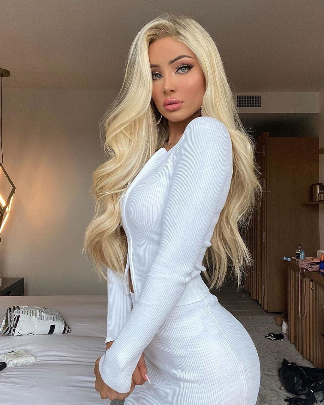 Double Zipper Pit Strip Long Sleeve Top Short Skirt Fashion Set