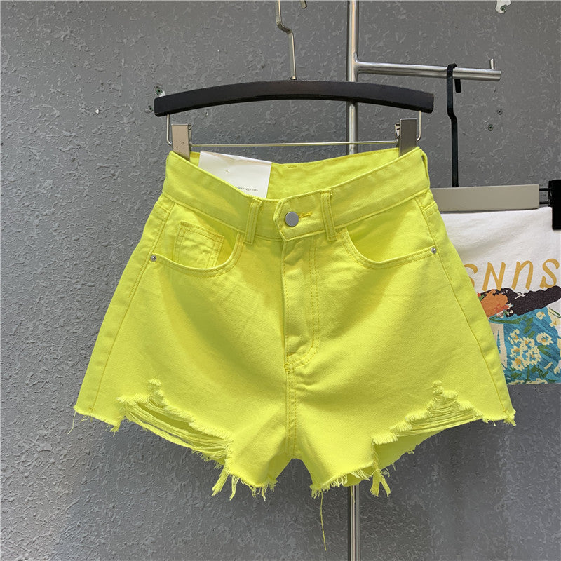 Fashion Wide Leg Pants Ripped Raw Edge Denim Shorts