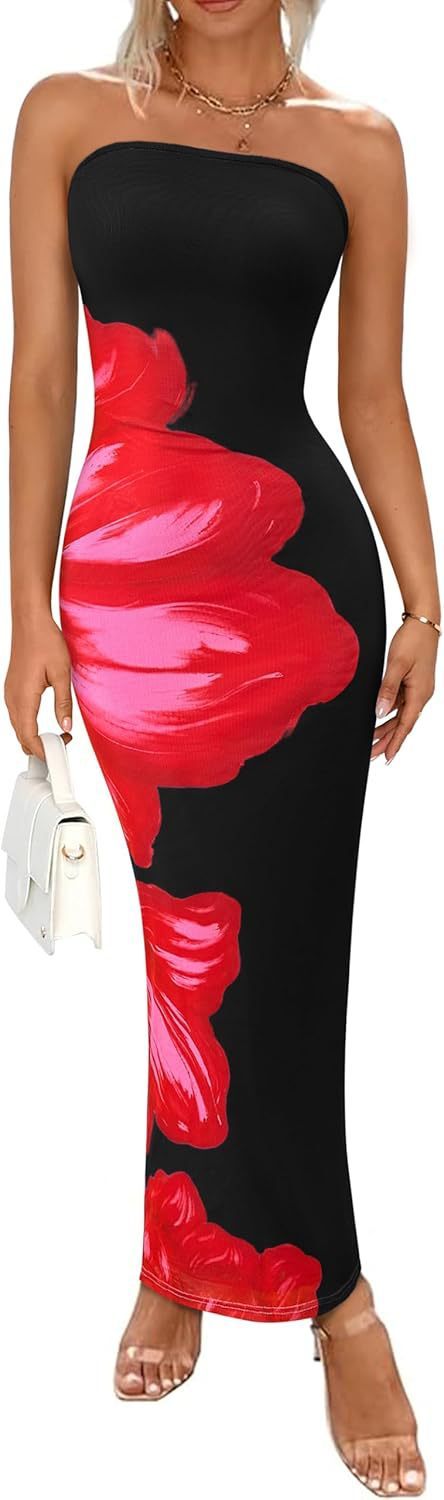 New Women's Slim-fit Contrast Colors Floral Print Dress