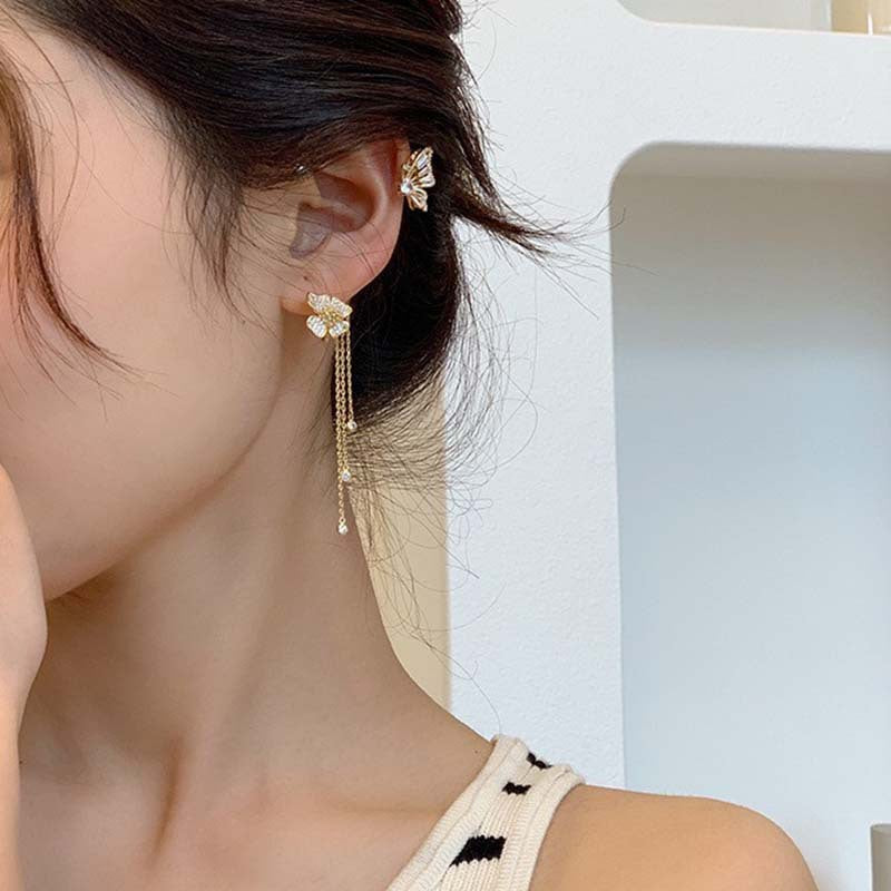 Butterfly Tassel Ear Clip Long Female Non-piercing Earrings