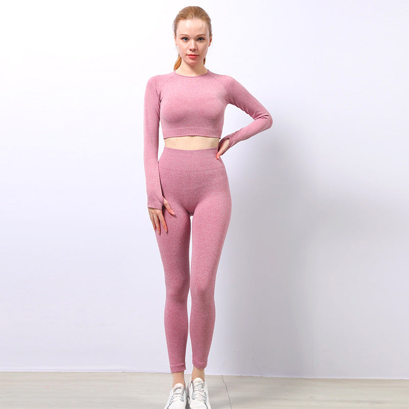 Running Sports Fitness Clothes Long-sleeved Top Women's Slim Peach Hip Yoga Pants Little Yoga Clothes Suit