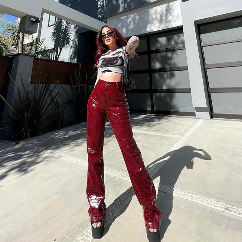 Leather Pants Women's High-waisted Micro-horn Temperament PU Trousers