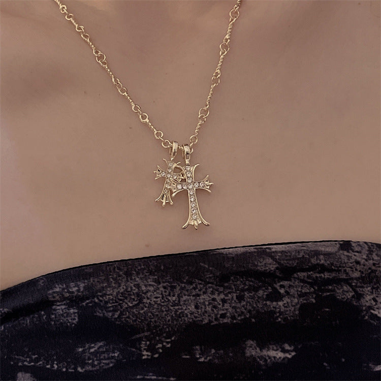 Temperament 100 Pair With Double Cross Long Necklace Female