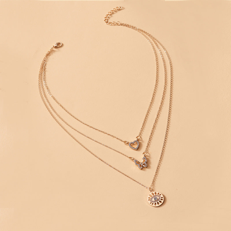Multilayer Love Butterfly Demon Eye Crystal Necklace