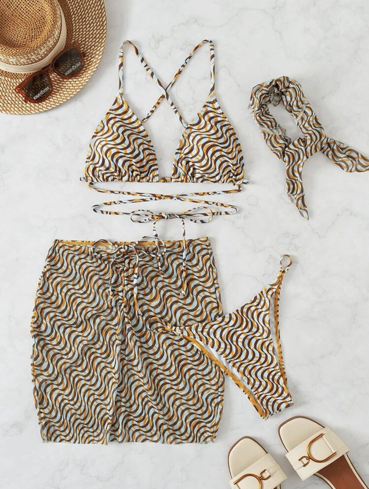 New Drawstring Strap Three-piece Swimsuit Bikini