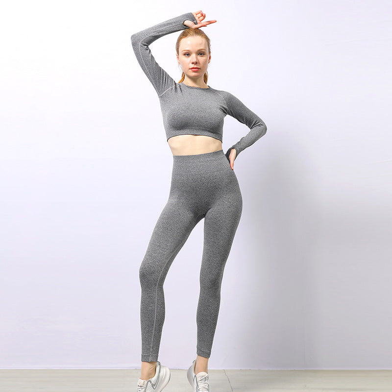 Running Sports Fitness Clothes Long-sleeved Top Women's Slim Peach Hip Yoga Pants Little Yoga Clothes Suit
