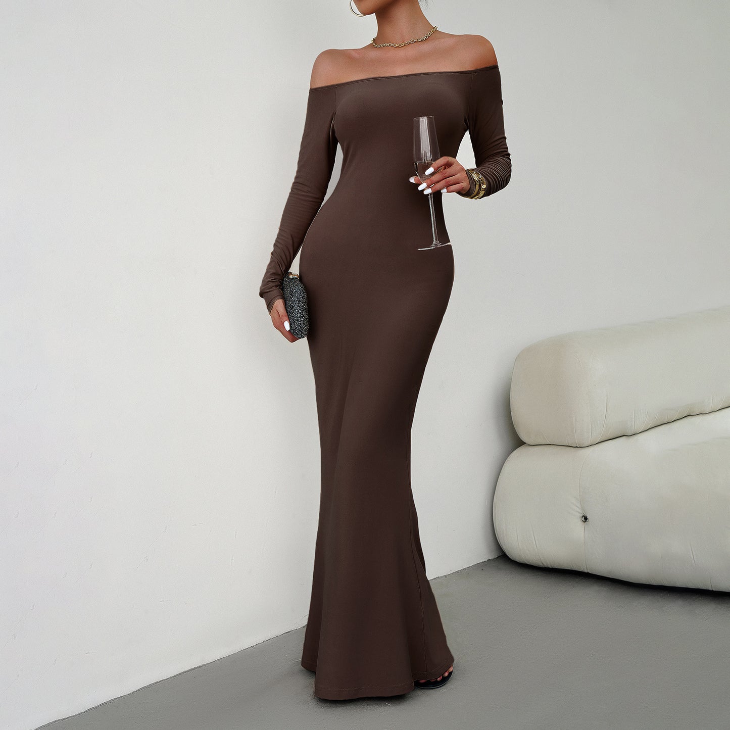 Women's Fashionable Slim-fit Off-shoulder Dress
