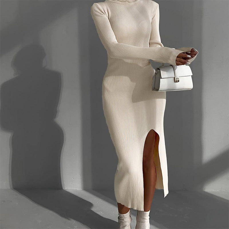 Long Sleeve High Neck Split Dress