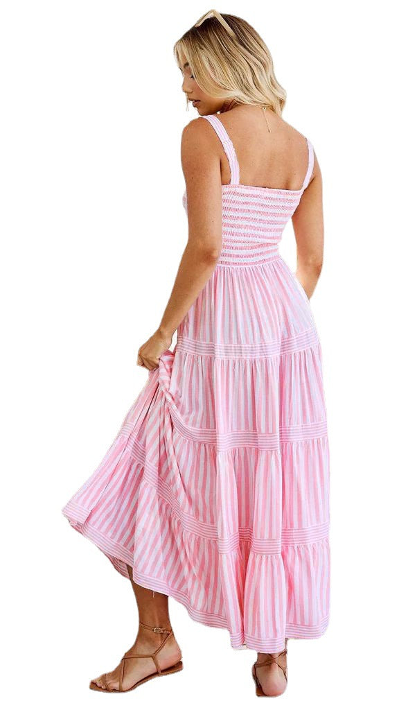 Striped Printed Suspenders Waist-tight Holiday Dress Women