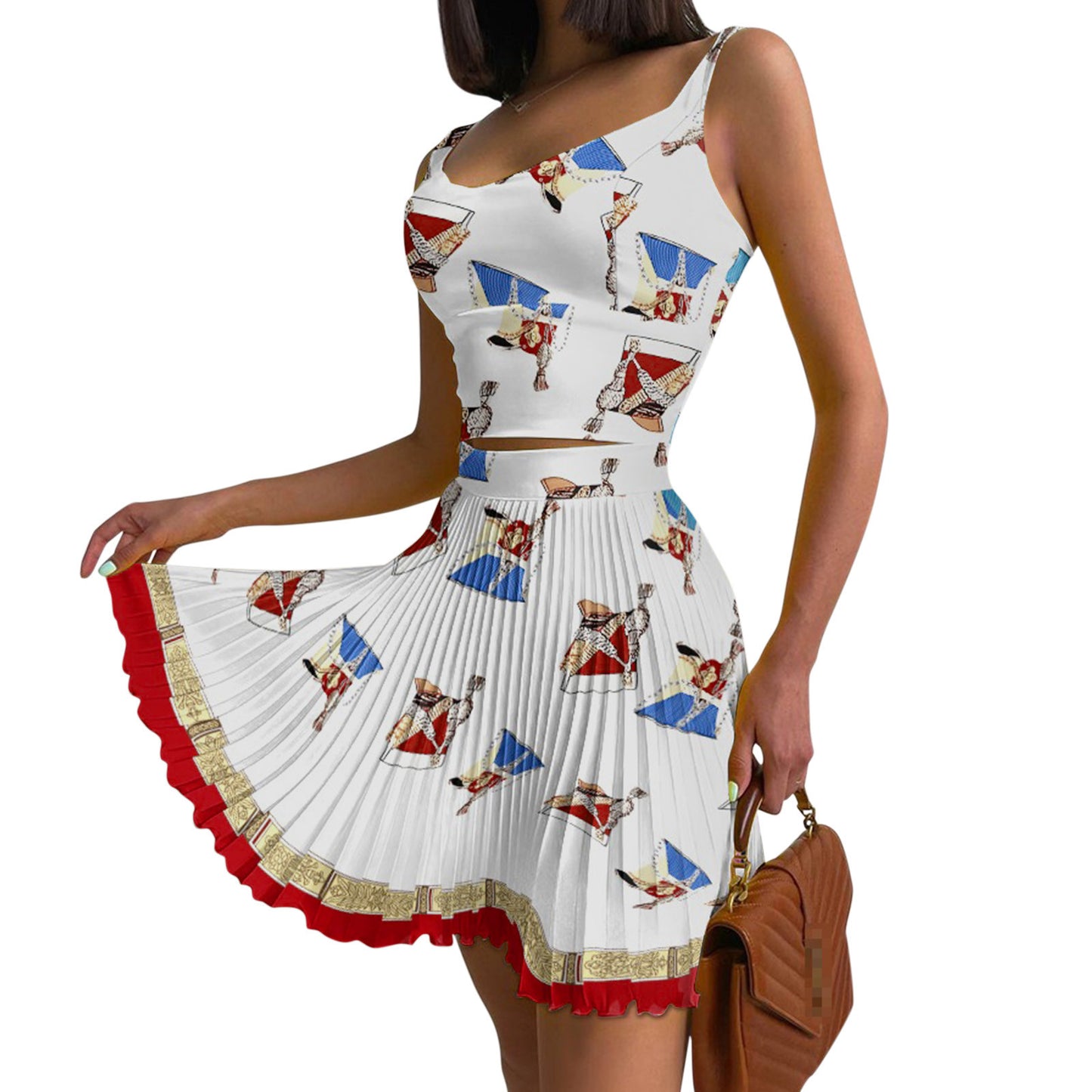 Sexy Two-piece Sleeveless Vest Pleated Skirt