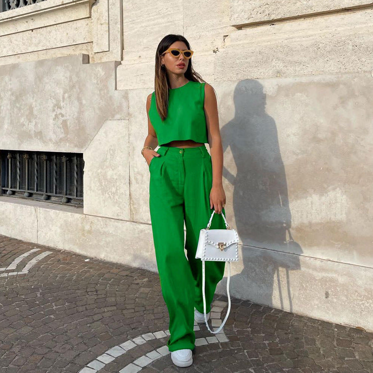Women's Fashion Solid Colour Sleeveless Flared Pants Set