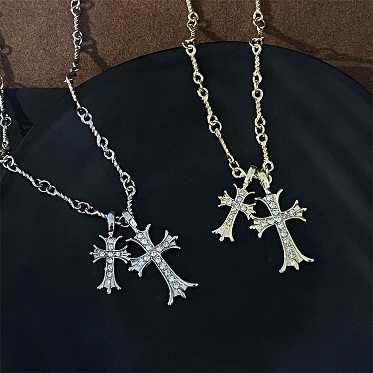 Temperament 100 Pair With Double Cross Long Necklace Female