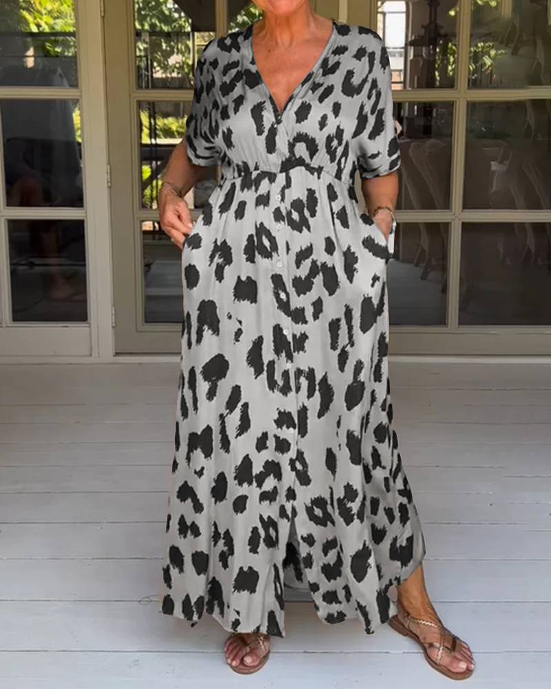 Women's Casual Slit Loose Casual Leopard Print Dress