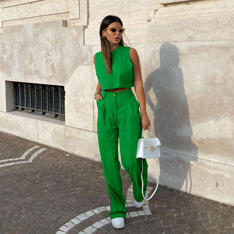 Women's Fashion Solid Colour Sleeveless Flared Pants Set