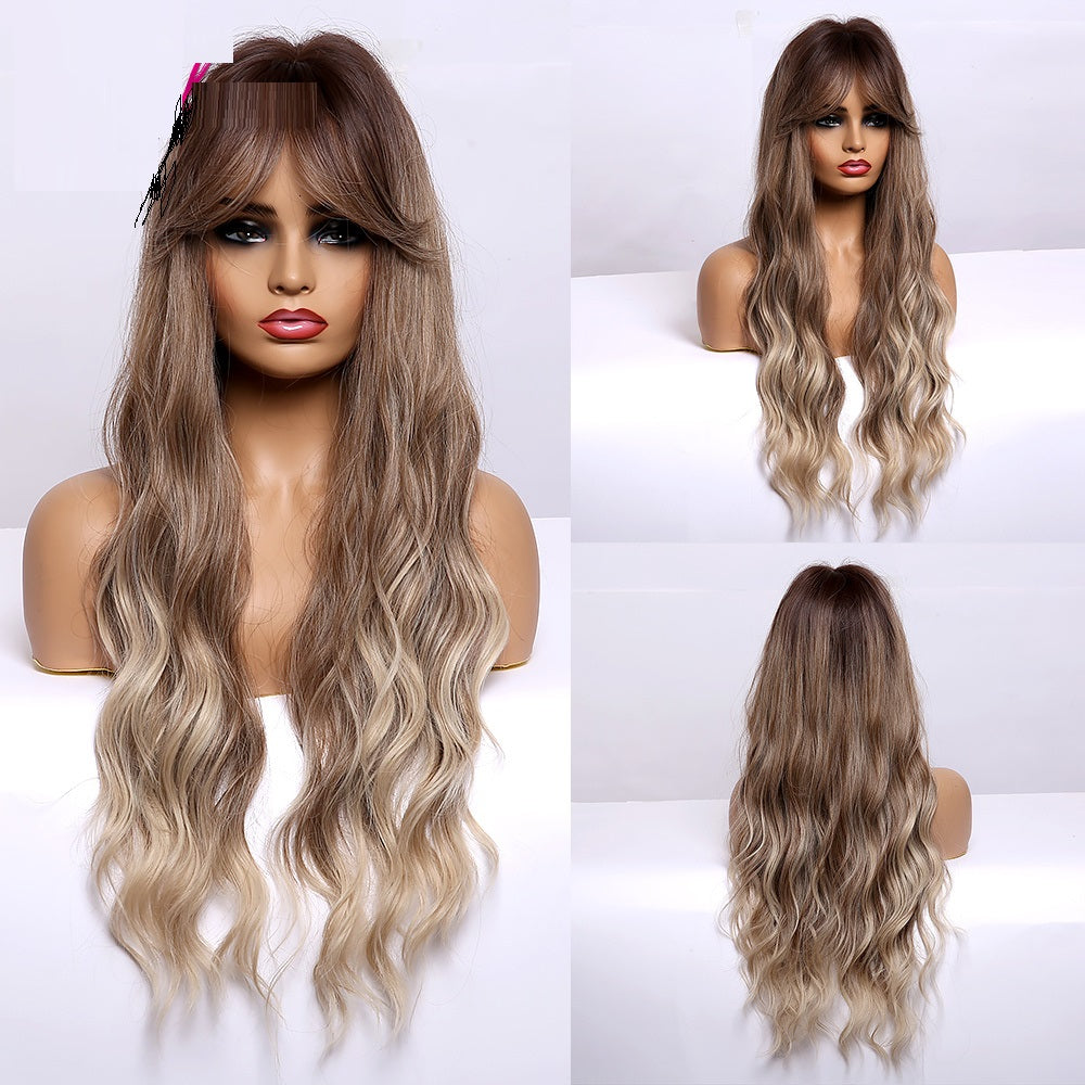 Yin Yang Long Curly Hair Air Bangs Full Head Cover Wig