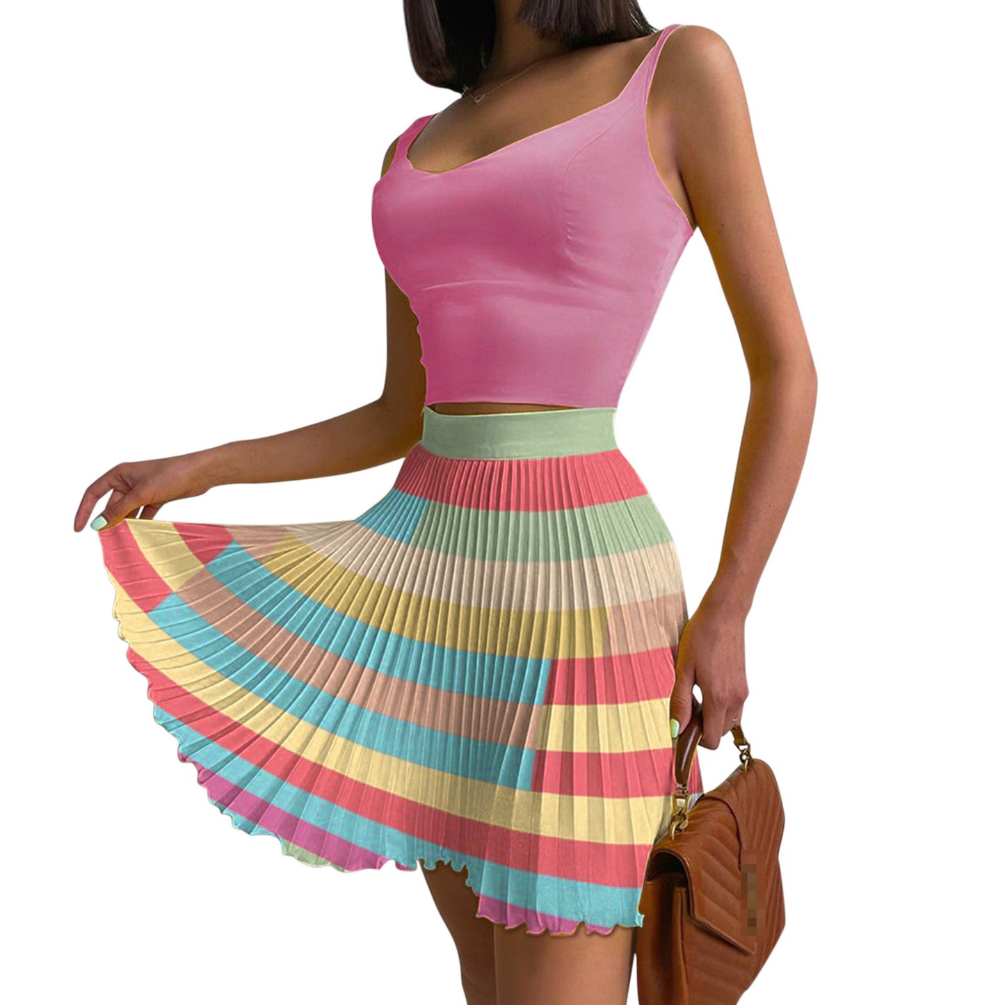 Sexy Two-piece Sleeveless Vest Pleated Skirt