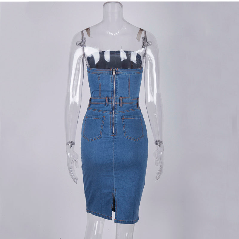 Tube top denim skirt