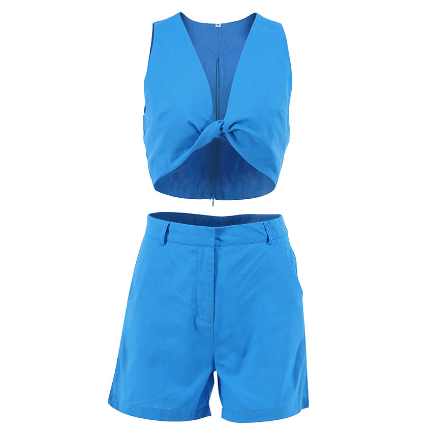 Two-piece Vacation Casual Vest Set Cropped Navel