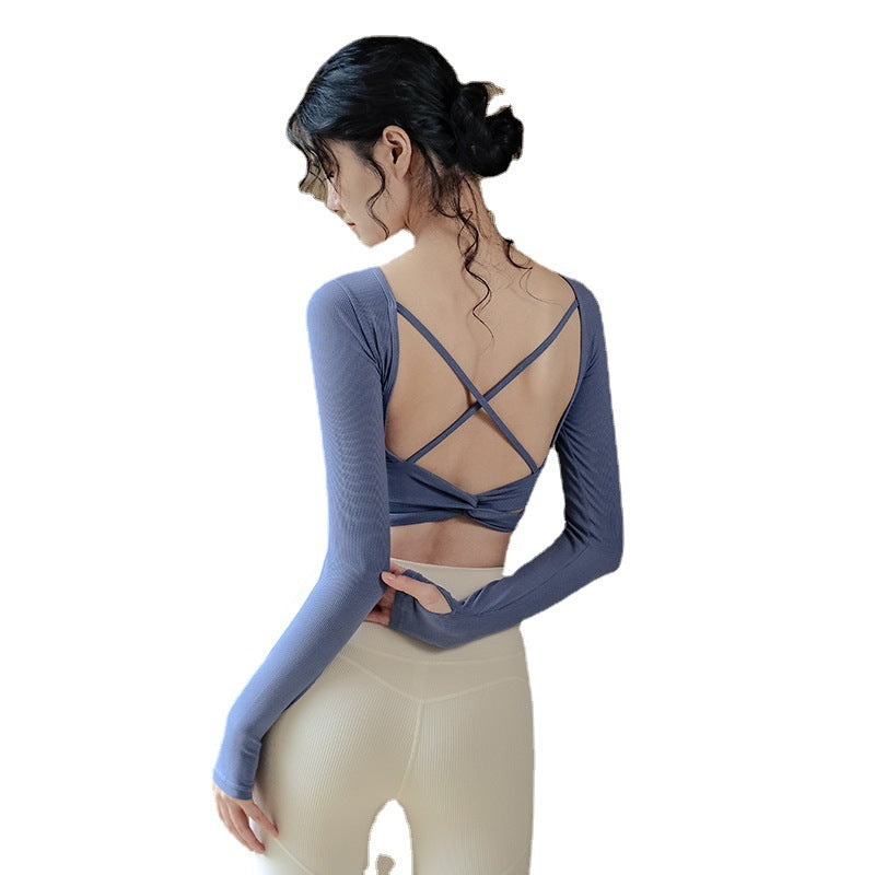 Women's Fashionable Simple Pure Color Ribbon Chest Pad Long Sleeve Top