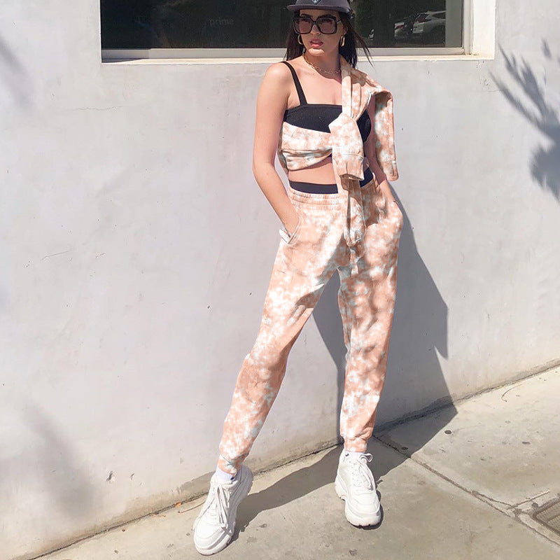 Women's Elastic High Waist Tie Dye Rainbow Slim Casual Pants