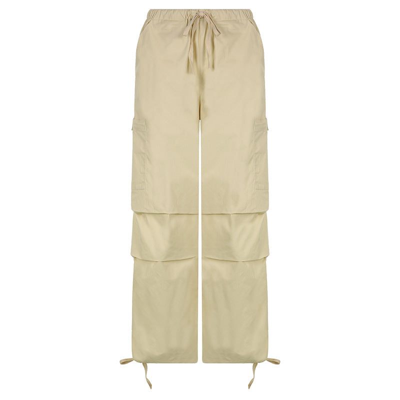 Ladies Fashion Panel Drawstring Woven Trousers