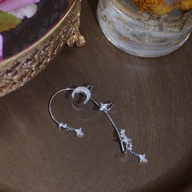 Moon Splash Star River Design Super Fairy Star Moon Ear Clip Ear Hanging Japanese And Korean Girl No Pierced Cold Wind Ear Rings