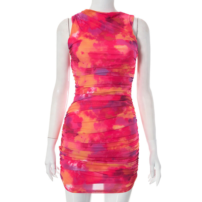 Sleeveless Tie Dyed Mesh Dress