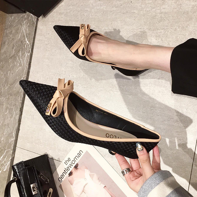 Women's Leather Bow Stiletto Pointed High Heels