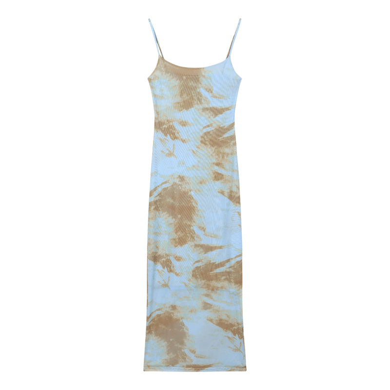 Women's Waist Tie Dye Suspender Dress