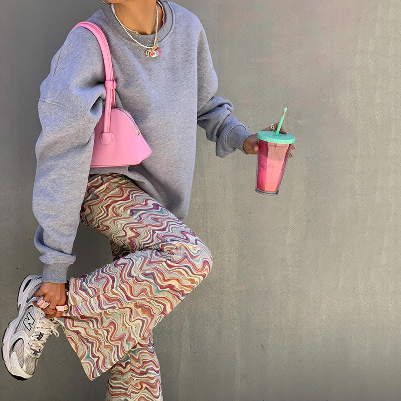Slim Temperament High Waist Corrugated Flared Pants Women