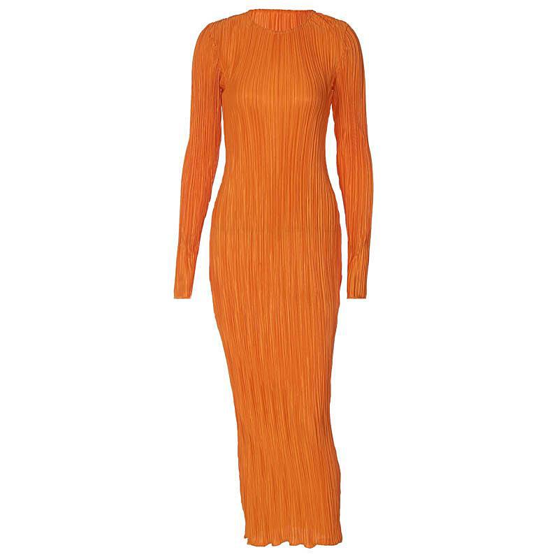 Casual Solid Colour Round Neck Long Sleeve Slim Fit Dress