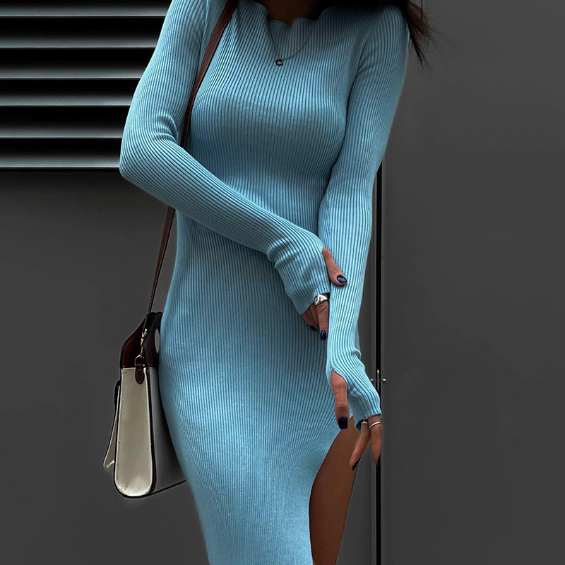 Women's Round Neck Strappy Cut Out Long Sleeve Dress